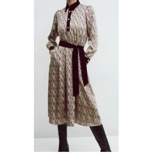 Zara Woman Combined Midi Shirt Dress Belted Size M
